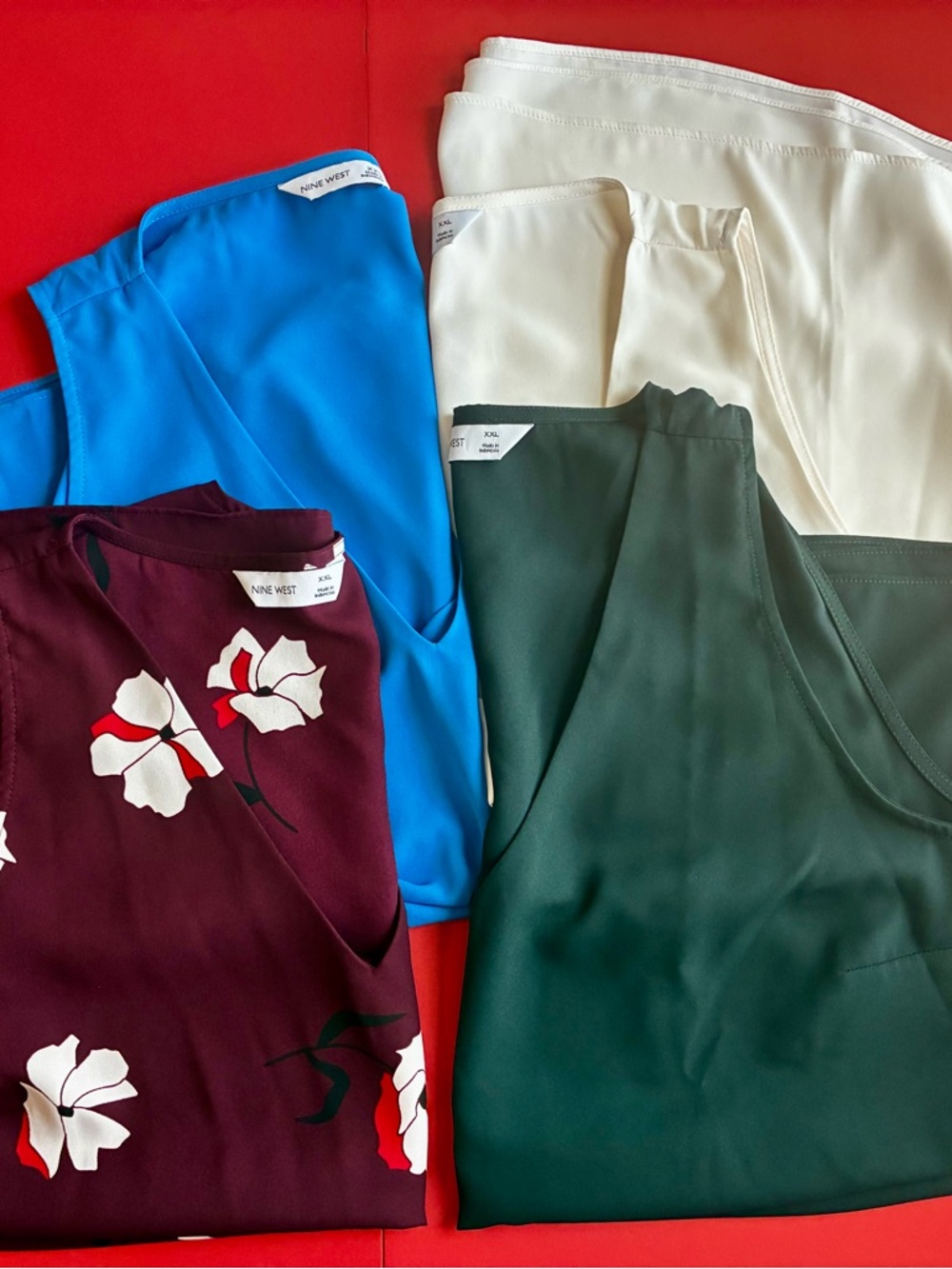 Nine West Mixed Shell Tops in Blue, Burgundy, Green & Cream